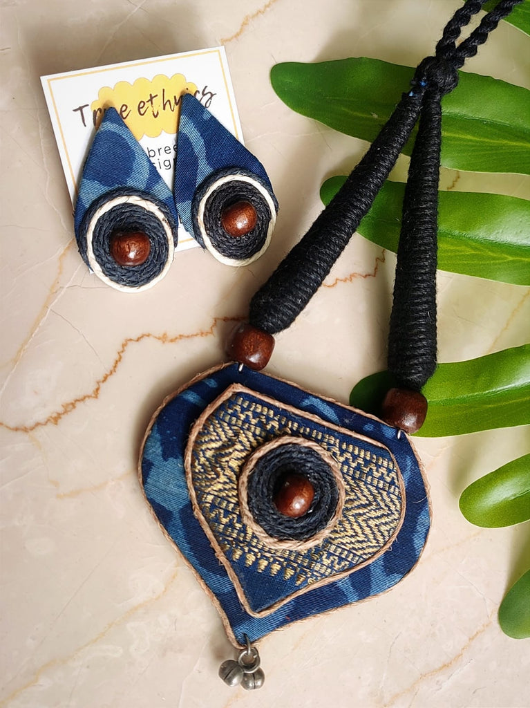 INDIGO JUTE PARNA NECKLACE SET