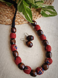 Brick red  wooden beaded necklace set