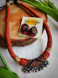 JUTE NECKLACEB RED AND MUSTURD
