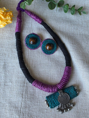 JUTE NECKLACE  PURPLE AND GREEN