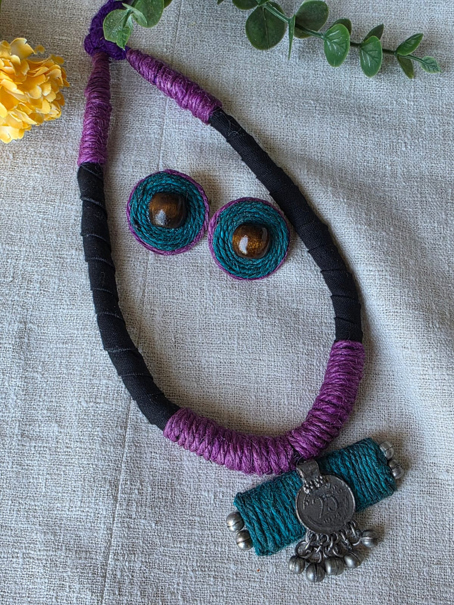 JUTE NECKLACE  PURPLE AND GREEN