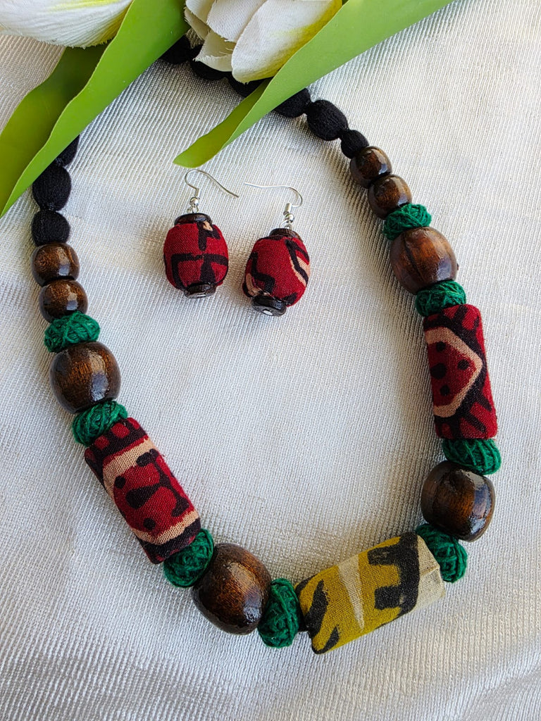 FABRIC BEADED MALA RED