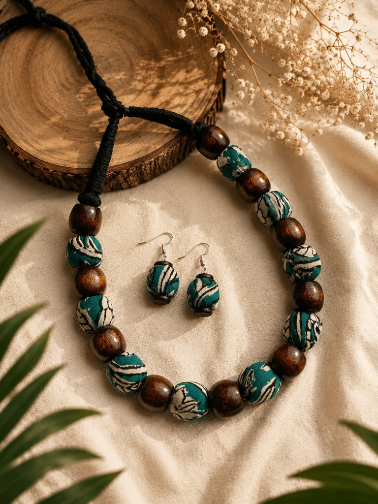 WOODEN BEADED AQUA GREEN
