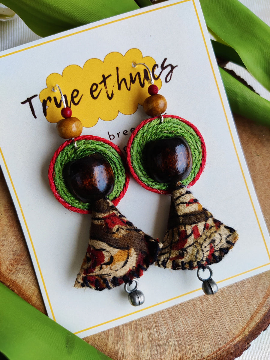 GREEN AJRAKH SAMOSA EARRING